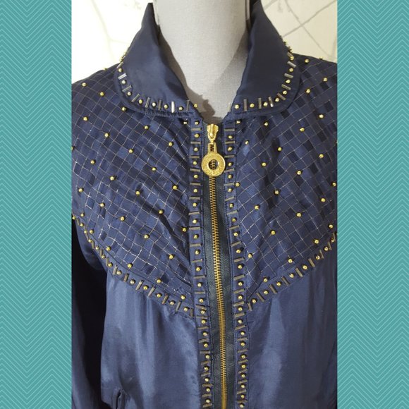 Mureli VTG Navy & Gold Beaded Full Zip Silk Track Jacket - Picture 2 of 6